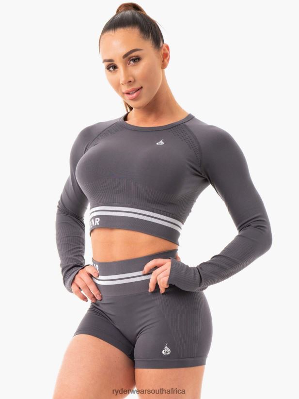 Women Ryderwear Freestyle Seamless Long Sleeve Crop 2RT8VD1086 Charcoal Clothing