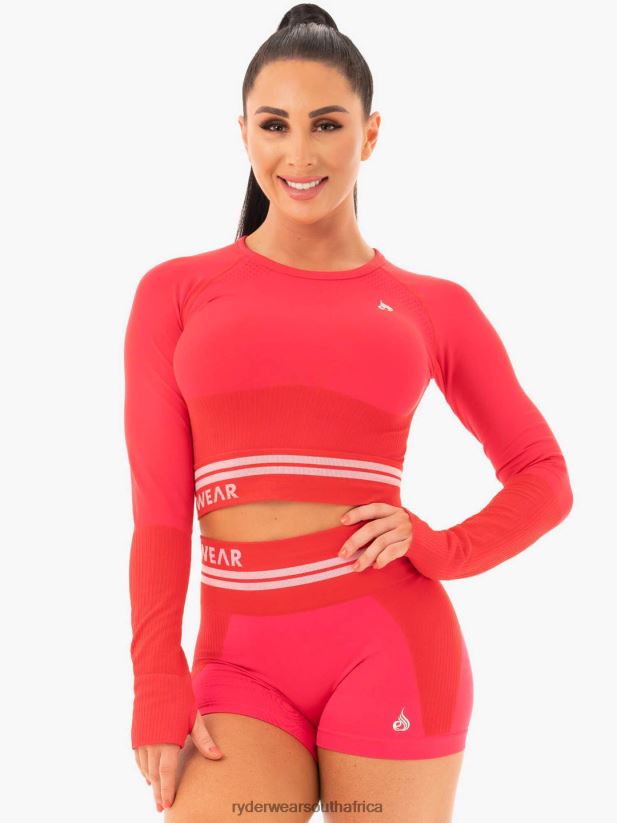 Women Ryderwear Freestyle Seamless Long Sleeve Crop 2RT8VD1095 Red Clothing