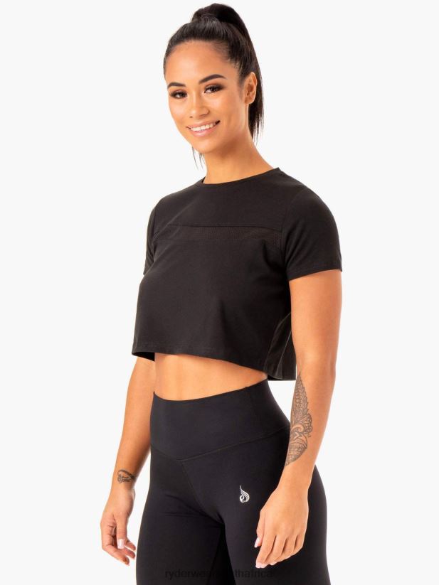 Women Ryderwear Hybrid Mesh Tee 2RT8VD977 Black Clothing