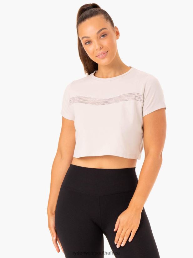 Women Ryderwear Hybrid Mesh Tee 2RT8VD978 Ivory Clothing