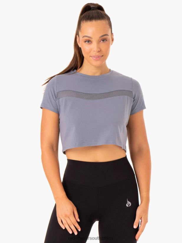 Women Ryderwear Hybrid Mesh Tee 2RT8VD979 Steel Blue Clothing