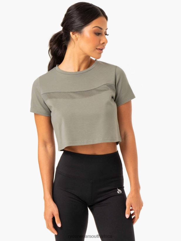 Women Ryderwear Hybrid Mesh Tee 2RT8VD980 Khaki Clothing