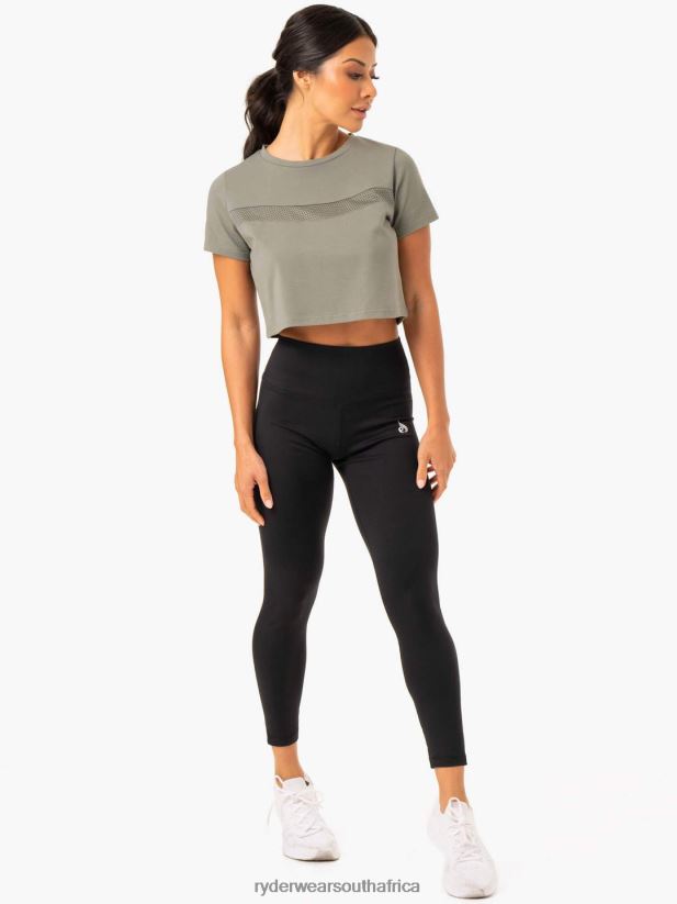 Women Ryderwear Hybrid Mesh Tee 2RT8VD980 Khaki Clothing