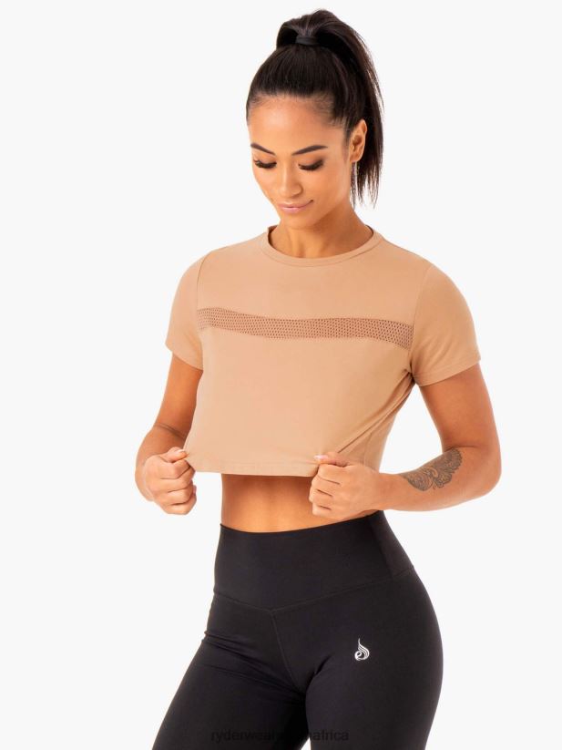 Women Ryderwear Hybrid Mesh Tee 2RT8VD982 Tan Clothing