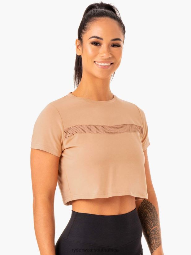 Women Ryderwear Hybrid Mesh Tee 2RT8VD982 Tan Clothing