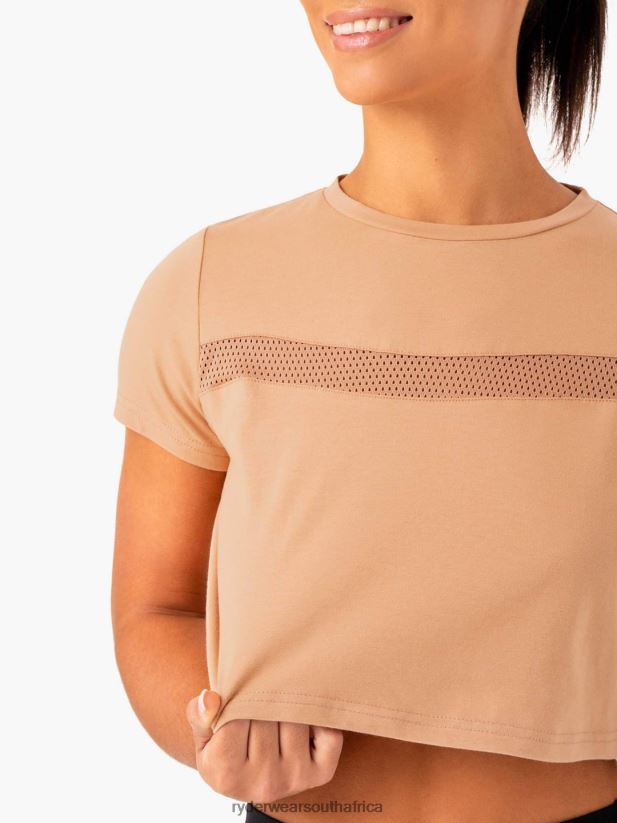 Women Ryderwear Hybrid Mesh Tee 2RT8VD982 Tan Clothing