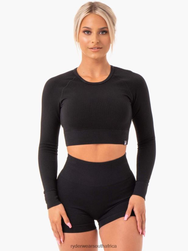 Women Ryderwear Rib Seamless Long Sleeve Top 2RT8VD1030 Black Clothing